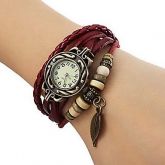 Relógio Feminino da Moda Quartz PU Banda Folhas / Boêmio-Vermelho