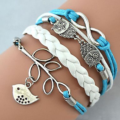Pulseiras de couro artesanais folhas liga coruja multicamadas e encantos infinitos