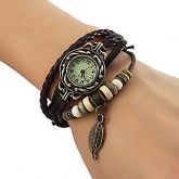 Relógio Feminino da Moda Quartz PU Banda Folhas / Boêmio - Marrom