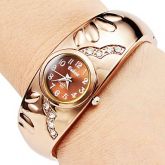 Relógio feminino da Moda Quartz Lega Banda Mostrador Bronze, Bracelete Dourado