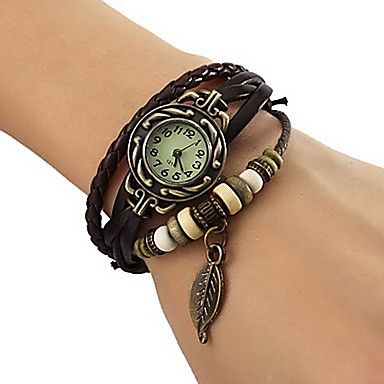 Relógio Feminino da Moda Quartz PU Banda Folhas / Boêmio - Marrom