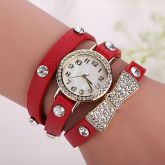 Relógio da moda quartz PU Pulseira de couro - vermelho