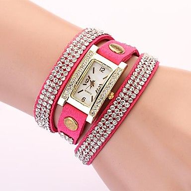 Relógio feminino retangular banda de strass (com pedras estilo diamantes).