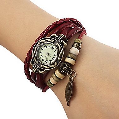 Relógio Feminino da Moda Quartz PU Banda Folhas / Boêmio-Vermelho