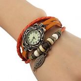 Relógio Feminino da Moda Quartz PU Banda Folhas / Boêmio - Laranja